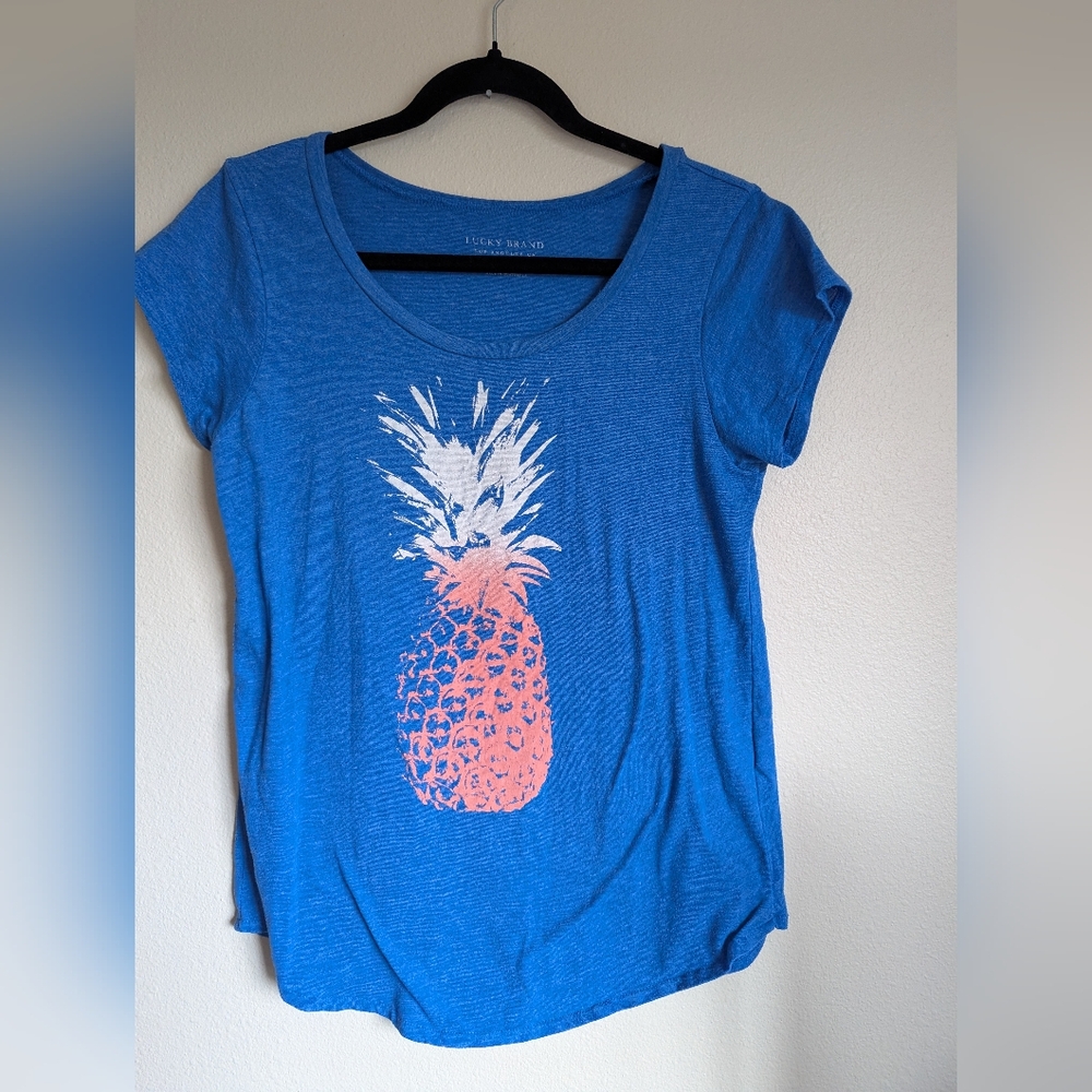 Lucky Brand Blue Pineapple Graphic Short Sleeve Tee Size M